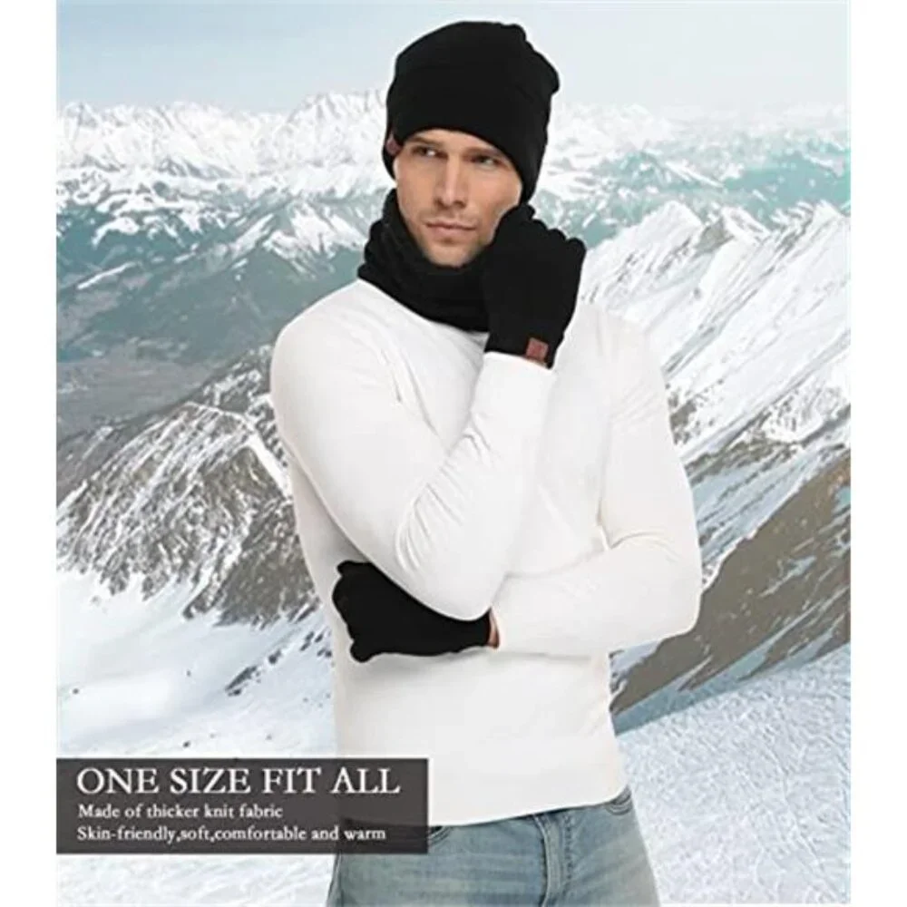 Winter Beanie Scarf Gloves Set Men Women Touchscreen Knit Fleece Lined Warm